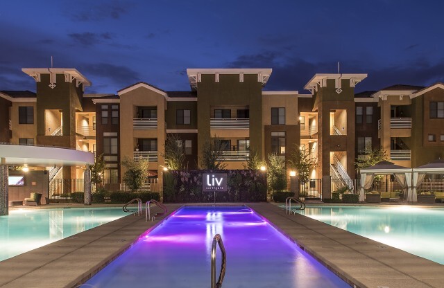 Enjoy this relaxing night view of our heated saltwater pool