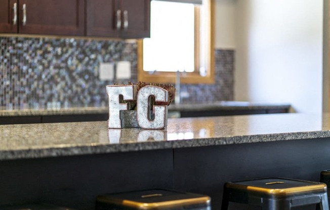Close up of the kitchen in the clubhouse at Fountain Glen Apartments
