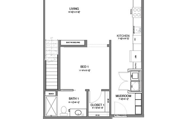 1 bed, 1 bath, 628 sqft, $1,799, Unit 403