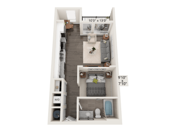 Studio, 1 bath, 525 sqft, $1,299
