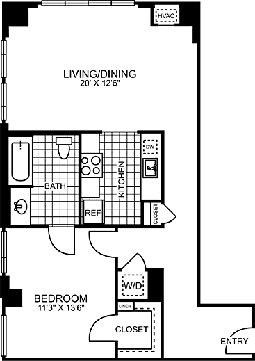 1 bed, 1 bath, 825 sqft, $3,570, Unit 1-302
