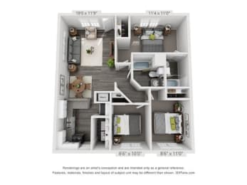 3 beds, 2 baths, 980 sqft, $1,435