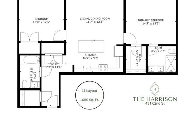 2 beds, 2 baths, 1,059 sqft, $3,350, Unit 211