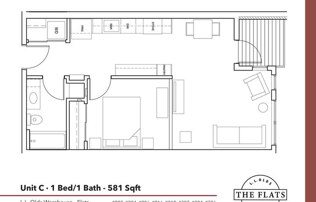 1 bed, 1 bath, 581 sqft, $1,695, Unit 518