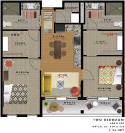 2 beds, 2 baths, 1,164 sqft, $2,050