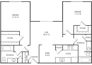 2 beds, 2 baths, 1,150 sqft, $1,009