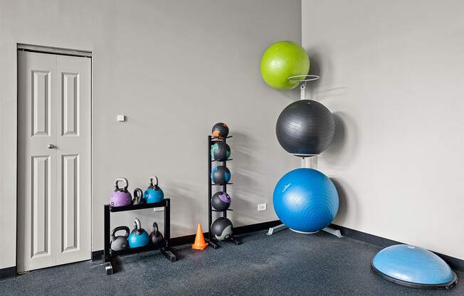 Weights in gym at The Shelby, Chicago, IL