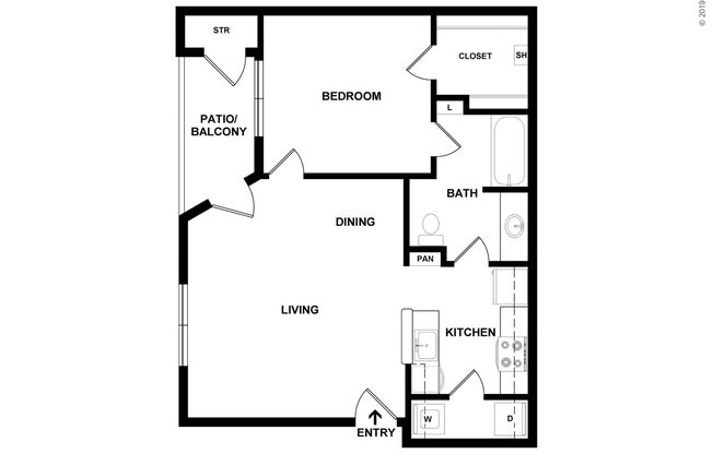 1 bed, 1 bath, 643 sqft, $1,090