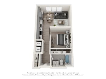 Studio, 1 bath, 601 sqft, $1,440