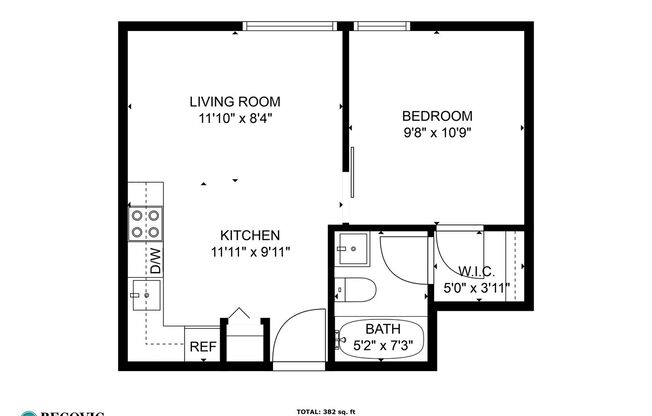 1 bed, 1 bath, 382 sqft, $1,725, Unit 203