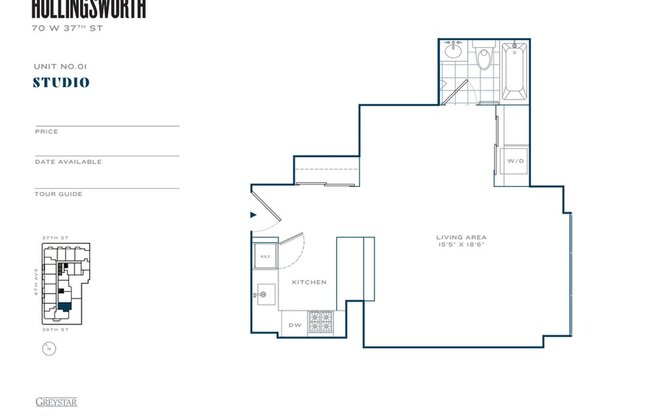 Studio, 1 bath, $4,450, Unit 601