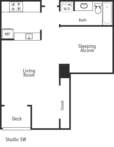 Studio, 1 bath, 527 sqft, $1,704