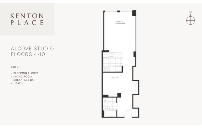 Studio, 1 bath, 550 sqft, $4,090, Unit 4M