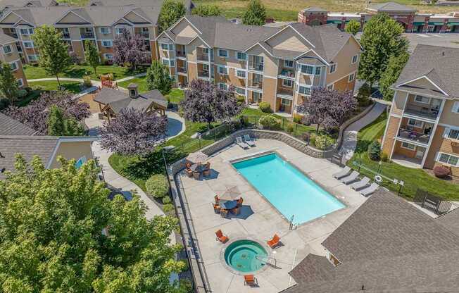 an aerial view of a neighborhood with houses and a swimming pool  at Quail Springs, West Richland, WA