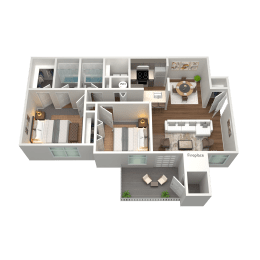 2 beds, 2 baths, 1,092 sqft, $1,376