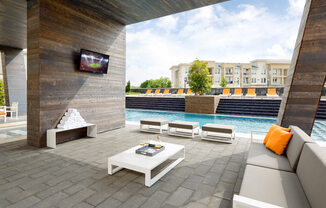 outdoor lounge area near pool