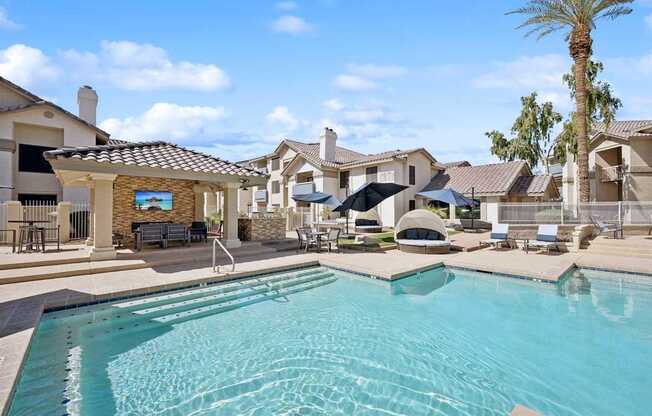 Sparkling swimming pool and sundeck