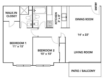 2 beds, 2 baths, 902 sqft, $797