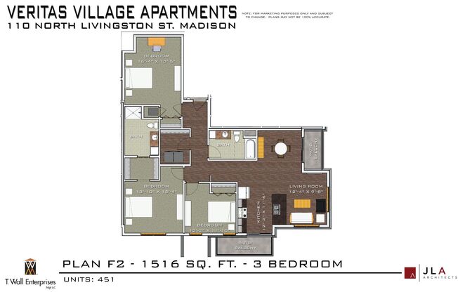 2 beds, 2 baths, 1,516 sqft, $4,159, Unit 451