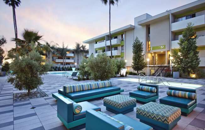 Outdoor courtyard with fire pit at The Chadwick, California