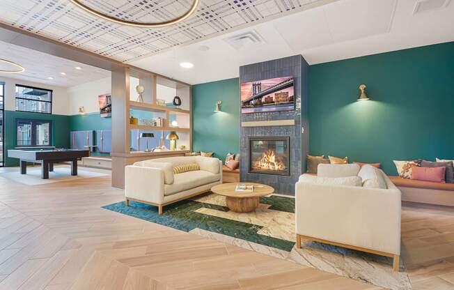 A living room with a fireplace and a couch.