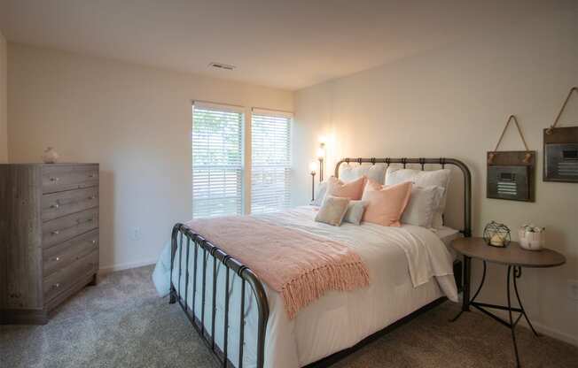 This is a photo of the primary bedroom of the 1100 square foot 2 bedroom Kettering floor plan at Washington Park Apartments in Centerville, OH.