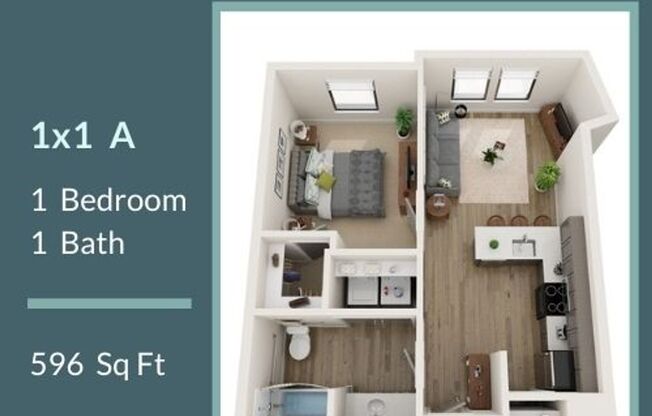1 bed, 1 bath, 596 sqft, $1,465, Unit 408