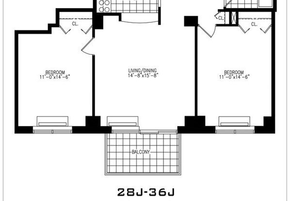 2 beds, 1 bath, $5,700, Unit 33J