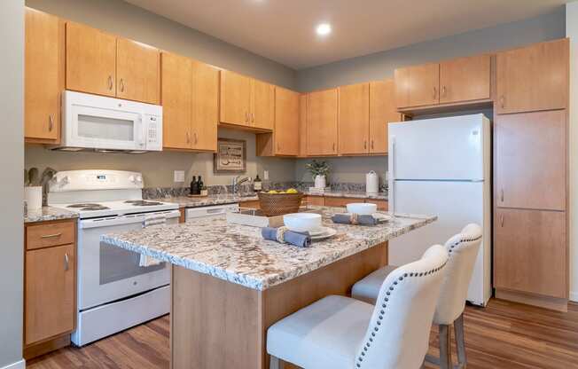 Kitchen with appliances at Bren Road Station 55+ Apartments, Minnetonka, 55343