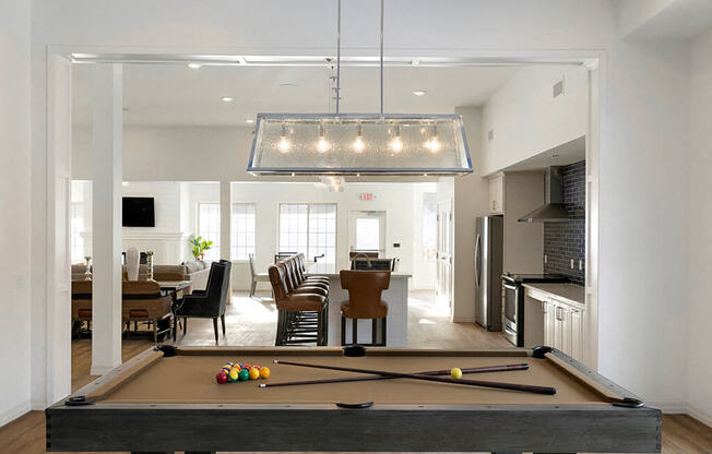 Large billiards table in clubhouse of Waterstone Place in Minnetonka, Mn