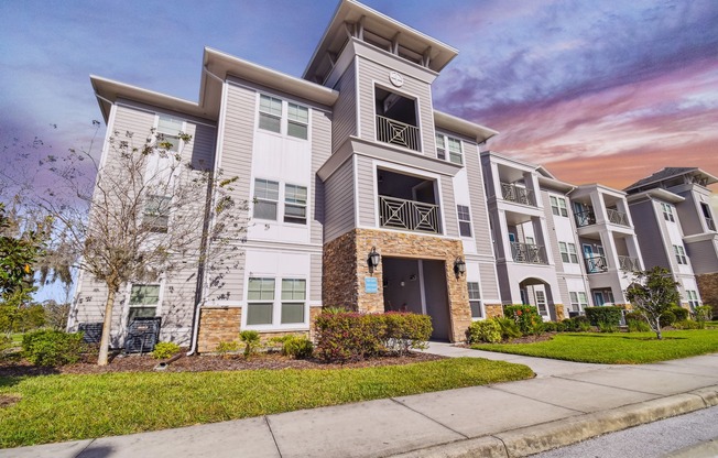 Exterior of the community at sunset