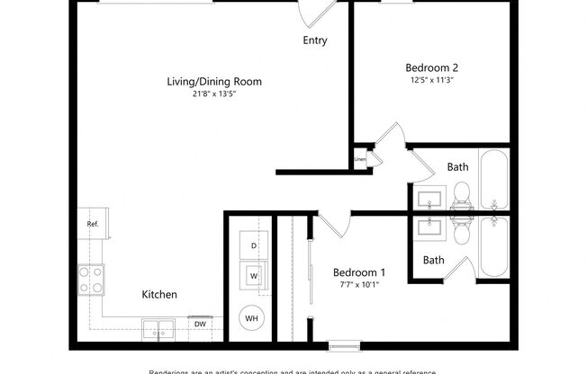 2 beds, 2 baths, 1,000 sqft, $1,552
