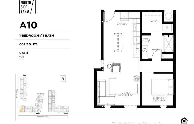 1 bed, 1 bath, 667 sqft, $1,425, Unit 1417