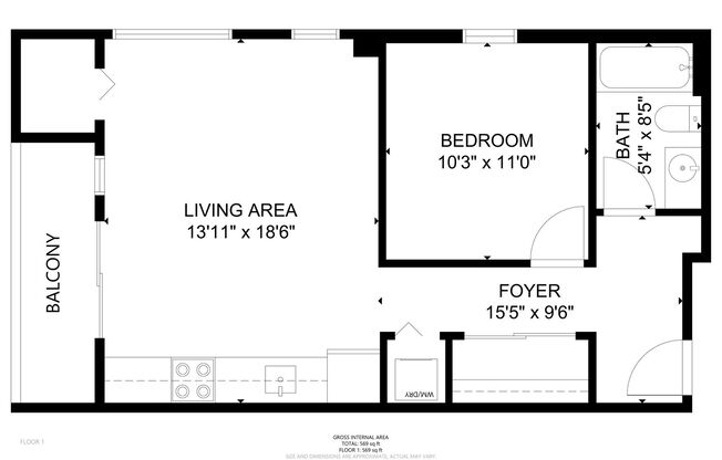 1 bed, 1 bath, 659 sqft, $1,649, Unit 202