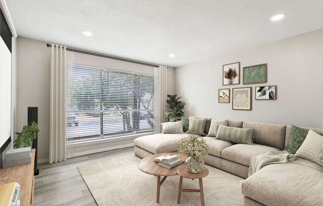 a living room with a couch and a coffee table