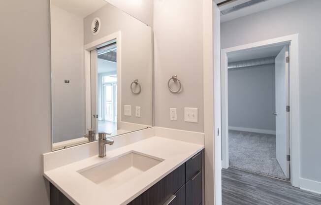 Bathroom With Storage Area at Novi Flats, Concord, NC, 28025