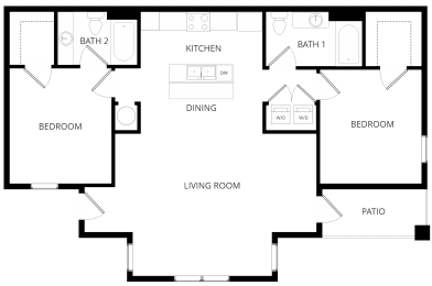 2 beds, 2 baths, 1,110 sqft, $1,630