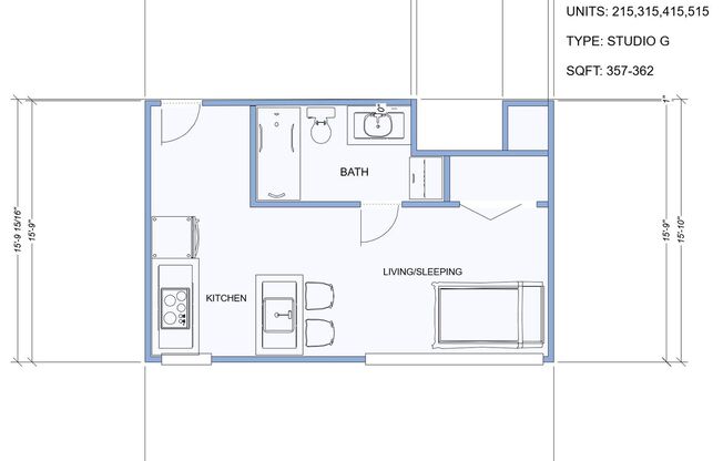 Studio, 1 bath, 357 sqft, $1,695, Unit 315