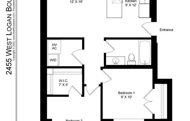 2 beds, 1 bath, 877 sqft, $2,895, Unit 2455-3