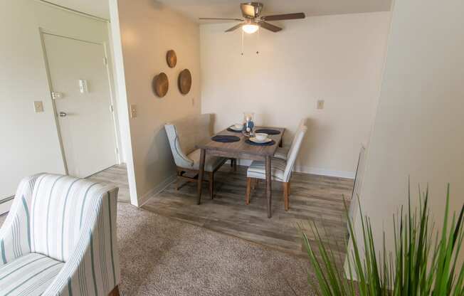 This is a photo of the dining area in the 705 square foot 2 bedroom, 1 bath apartment at Lisa Ridge Apartments in the Westwood neighborhood of Cincinnati, Ohio.
