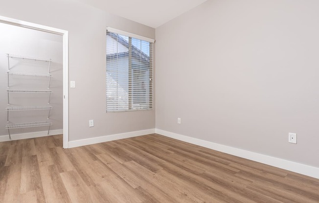 Two-Bedroom Apartments in Spring Valley, NV - Alicante - Bedroom with Spacious Closet, Wood-Style Flooring, and Natural Lighting