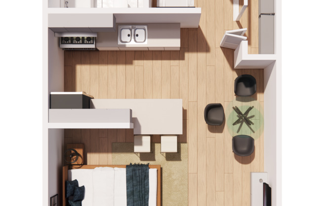 Studio, 1 bath, 420 sqft, $1,050, Unit E36