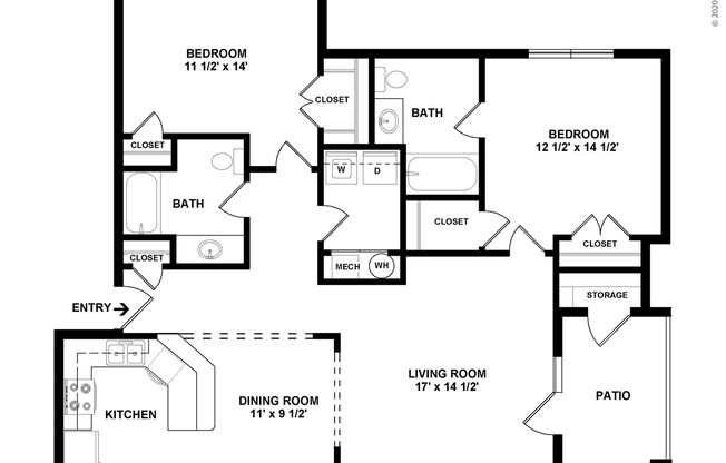 2 beds, 2 baths, 1,138 sqft, $1,594