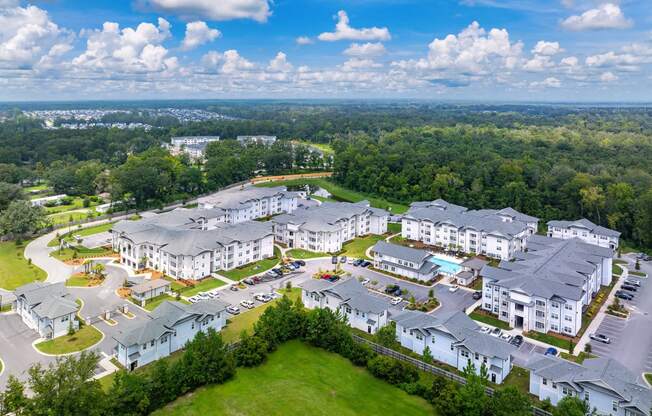 an aerial view of a large complex of residential buildings