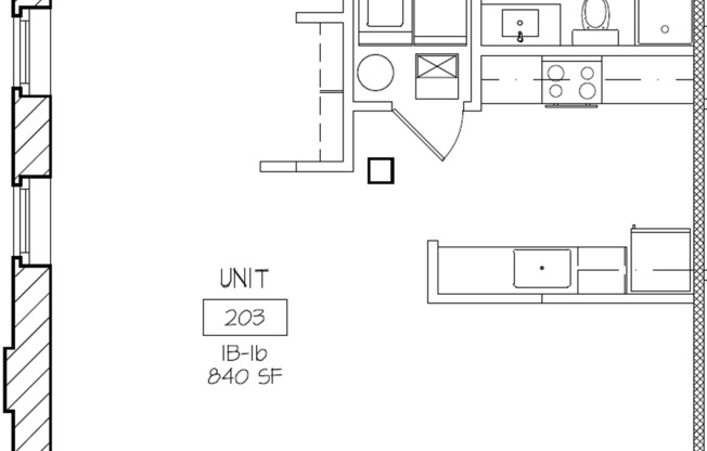 Studio, 1 bath, 840 sqft, $1,275, Unit 203