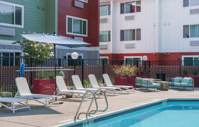 our apartments have a pool and lounge chairs