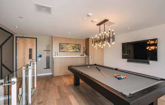 resident billiards table at K1 Apartments, San Diego, CA