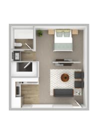 Studio, 1 bath, 420 sqft, $877