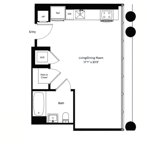 Studio, 1 bath, 438 sqft, $4,417, Unit 17F