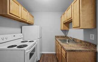 our apartments have a kitchen with a stove refrigerator and sink